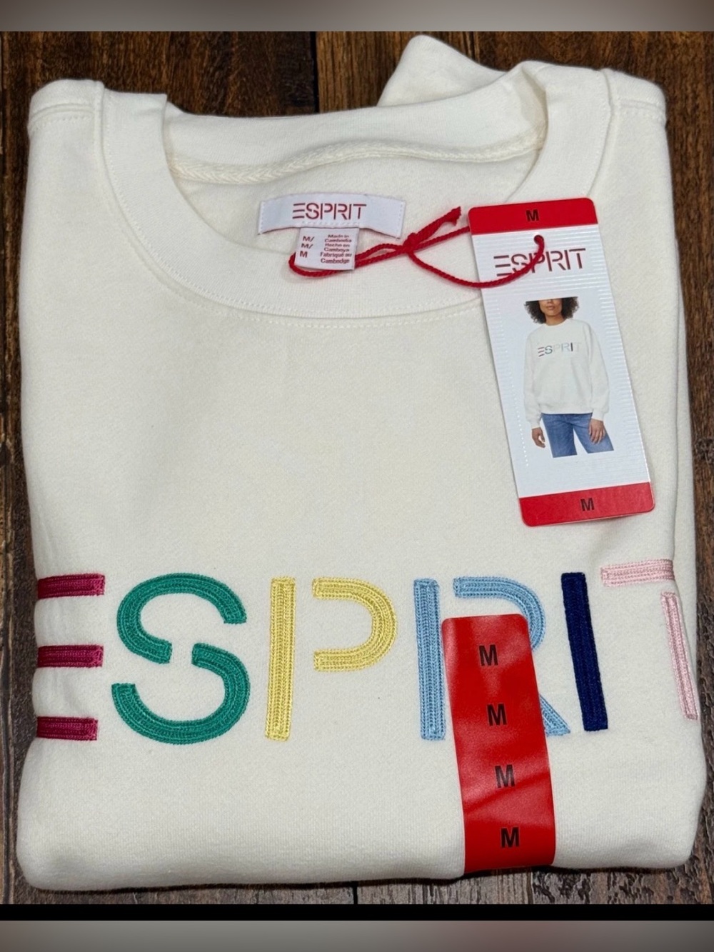 Esprit Women's Logo Vintage White Cream Viral 80s 90s Crew Neck Size Medium NWT - Picture 5 of 6